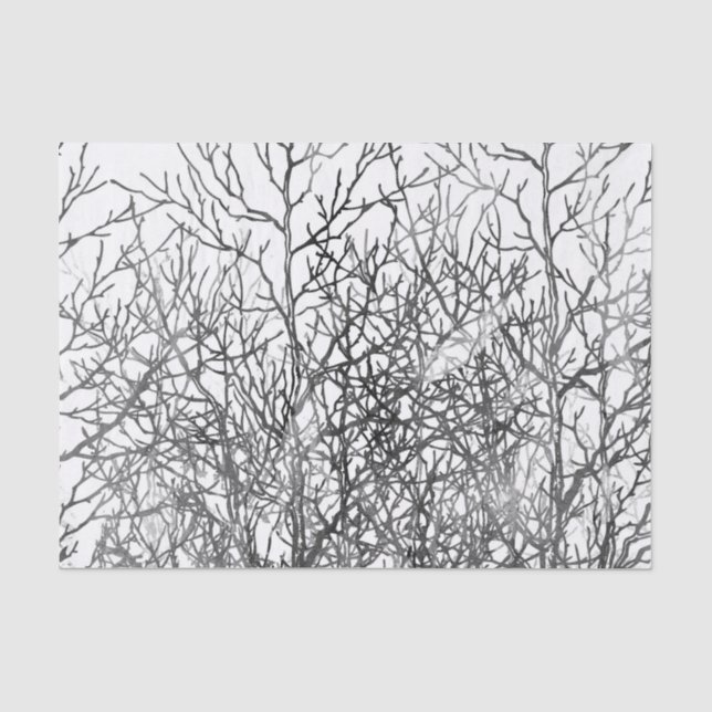 Aquarellschwarzweiss-Baumastmuster Seidenpapier (Vorderseite)