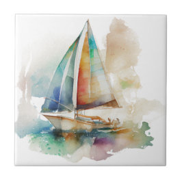 Aquarellsegler Keramik Tile Fliese