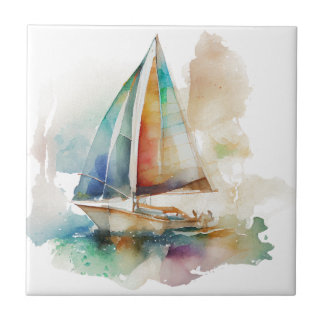 Aquarellsegler Keramik Tile Fliese