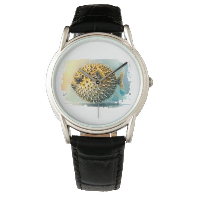 Aquarellserie: Blowfish Armbanduhr (Vorderseite)