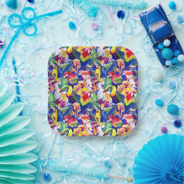 Aquarellsittiche Pappteller (Party)