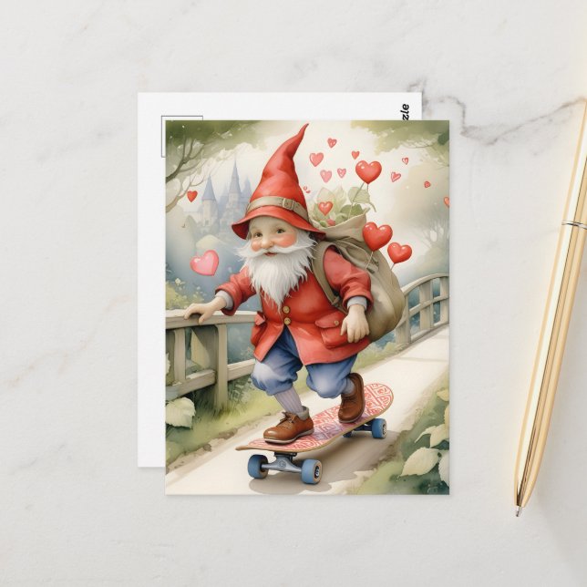 Aquarellskateboarding Valentine Postkarte (Vorderseite/Rückseite Beispiel)