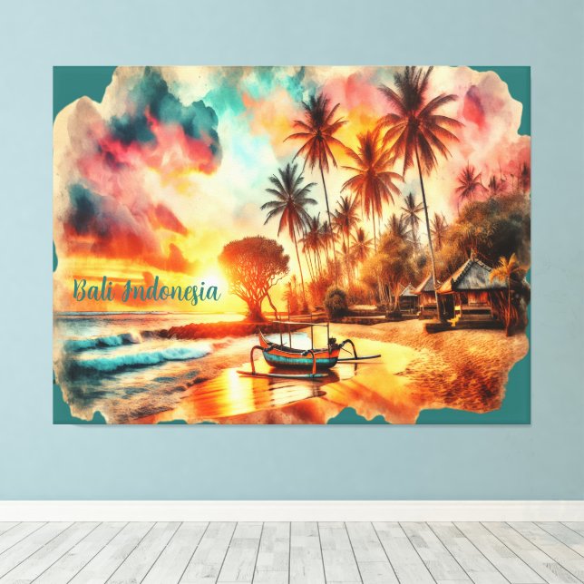 Aquarellsketch Bali Indonesia Tropical | Leinwanddruck (Insitu (Holzboden))