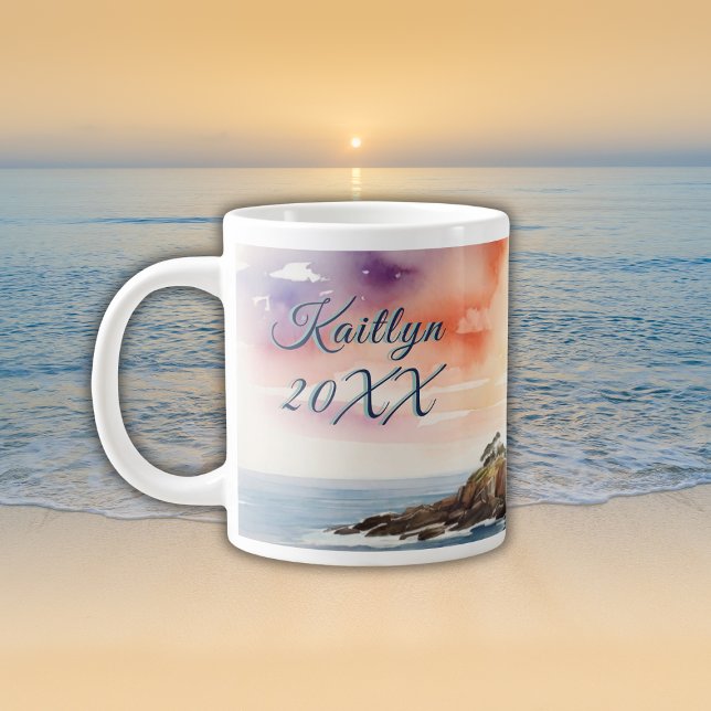 Aquarellsketch Byron Bay Lighthouse Monogram | Jumbo-Tasse (Von Creator hochgeladen)