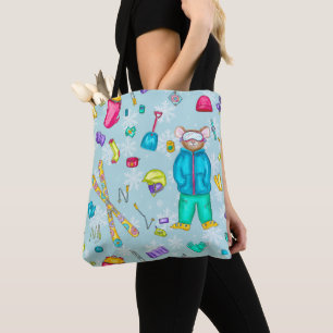 Aquarellski Pika Illustration auf blauem Wasser Tasche