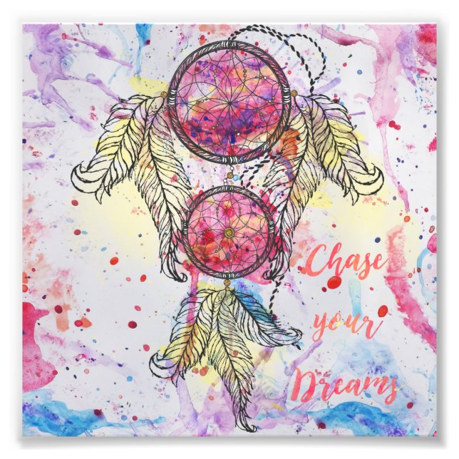 Aquarellskizze Dreamcatcher "Chase your Dreams" Fotodruck (Vorne)