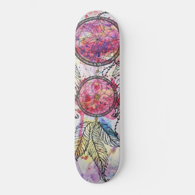 Aquarellskizze Dreamcatcher "Chase your Dreams" Skateboard (Vorderseite)