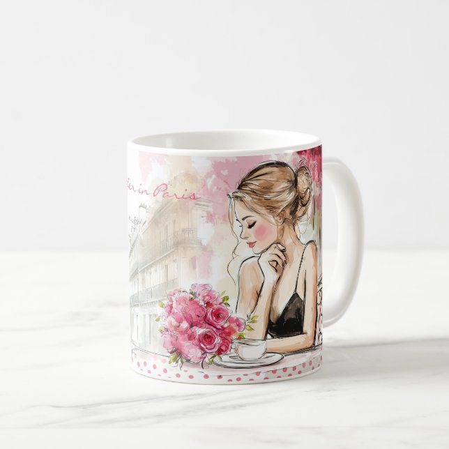 Aquarellskizze Paris Stadt mit Frauenkaffee Kaffeetasse (VorderseiteRechts)