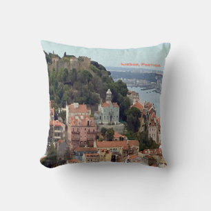 Aquarellskyline von Lissabon Kissen