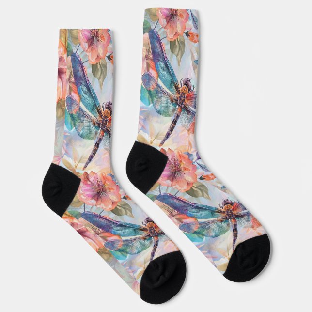 Aquarellsocken mit Libellen und Blume Socken (Rechts)