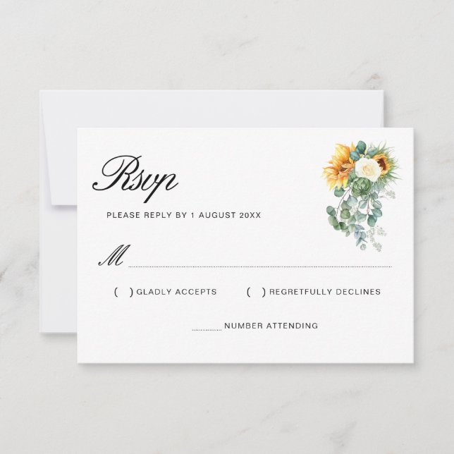 Aquarellsonnenblume Eukalyptus floral RSVP Karte (Vorderseite)