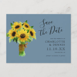 Aquarellsonnenblumen Save the Date blau Postkarte