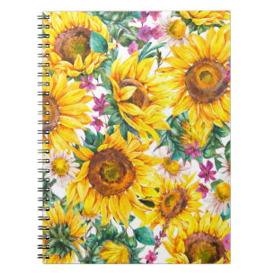 Aquarellsonnenblumen Sommer Vintag nahtloser Teil Notizblock
