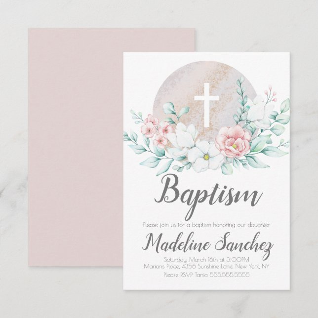 AquarellSpring Taufe Floral Baby Dedication Einladung (Vorne/Hinten)