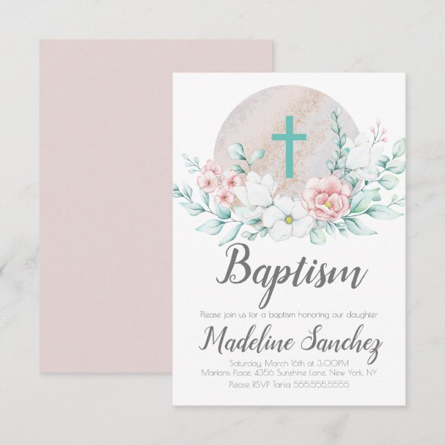 AquarellSpring Taufe Floral Baby Dedication Einladung (Vorne/Hinten)
