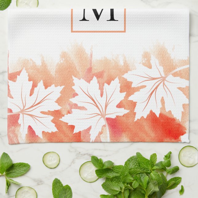 Aquarellspülen und Monogramm Geschirrtuch (Gefaltet)