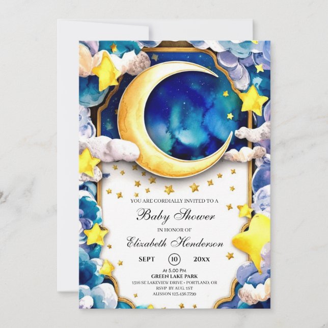 Aquarellstars Celestial Baby Dusche Einladung (Vorderseite)