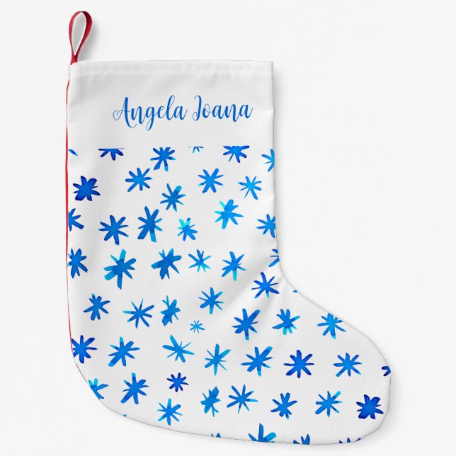 Aquarellsterne mit Namen - blau Kleiner Weihnachtsstrumpf (Vorderseite)