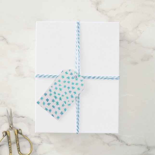 Aquarellsterne - Türkis Geschenkanhänger (Mit Garn)