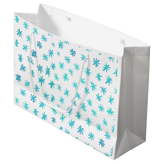Aquarellsterne - Türkis Große Geschenktüte (Vorderseite Schrägansicht)