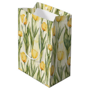 Aquarellstil Gelbe Tulpen All-Over-Print Mittlere Geschenktüte