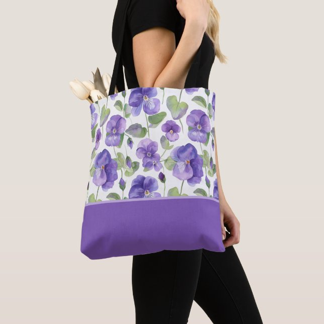 Aquarellstil Lila-Stiefmütterchen-Art Farbblock Tasche (Von Nahem)
