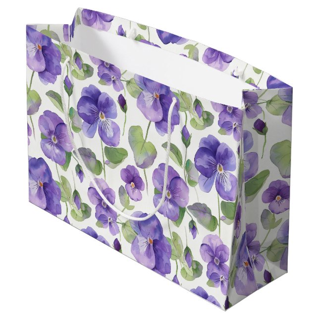 Aquarellstil Lila-Stiefmütterchen-Typ-Blumen Große Geschenktüte (Rückseite Schrägansicht)