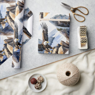 Aquarellstil Weißkopfseeadler fliegt Klippe Geschenkpapier