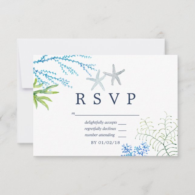 Aquarellstrand Hochzeitshochzeit RSVP Karte (Vorderseite)