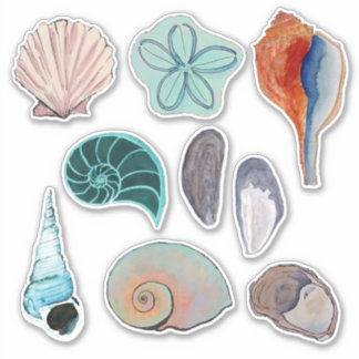 Aquarellstrand Muscheln Vielfalt Aufkleber