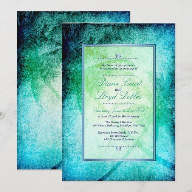 Aquarellstrand, Palmen, Einladungen für Hochzeiten (Vorne/Hinten)