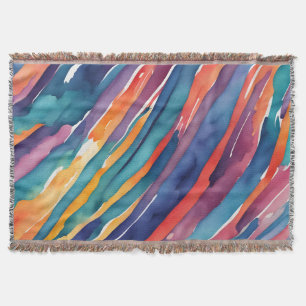 Aquarellstreifen Orange, Pink Blau Grün Lila Decke
