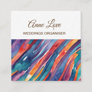 Aquarellstreifen Orange, Pink Blau Grün Lila Quadratische Visitenkarte