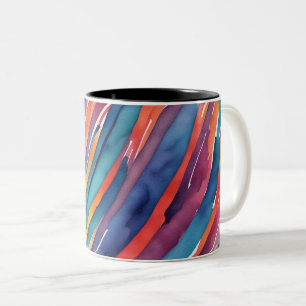 Aquarellstreifen Orange, Pink Blau Grün Lila Zweifarbige Tasse