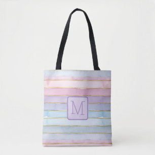 Aquarellstreifen Purpurfarbene Farbblock-Monogramm Tasche
