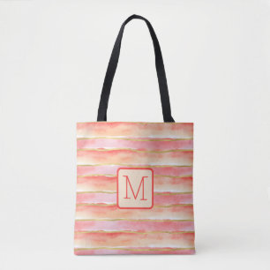 Aquarellstreifen Tangerine-Farbblock-Monogramm Tasche