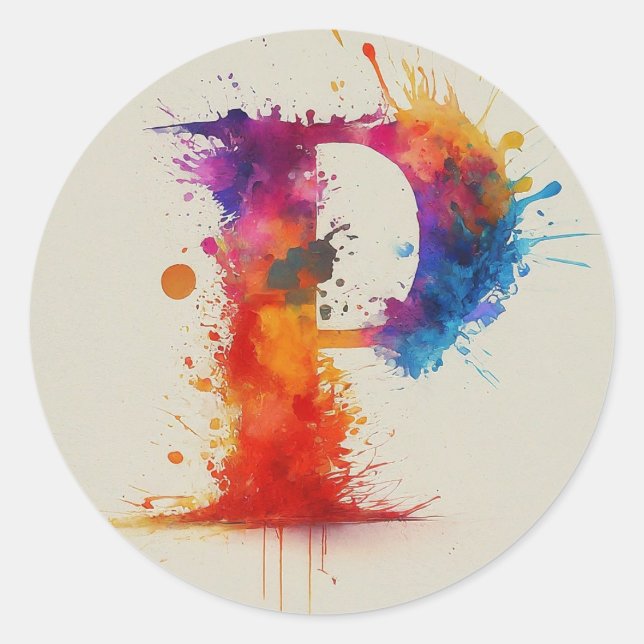 Aquarellstrich P Runder Aufkleber (Vorderseite)