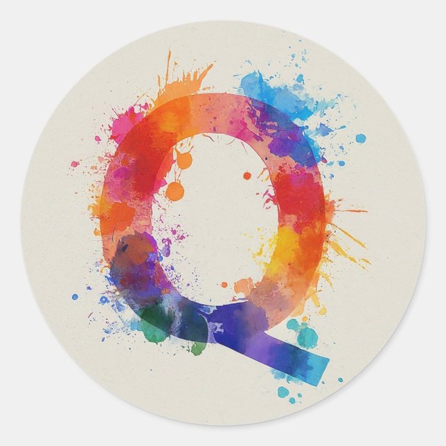 Aquarellstrich Q Runder Aufkleber (Vorderseite)