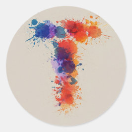 Aquarellstrich T Runder Aufkleber