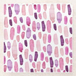 Aquarellstriche: Rosa, Lila Muster. Glasuntersetzer