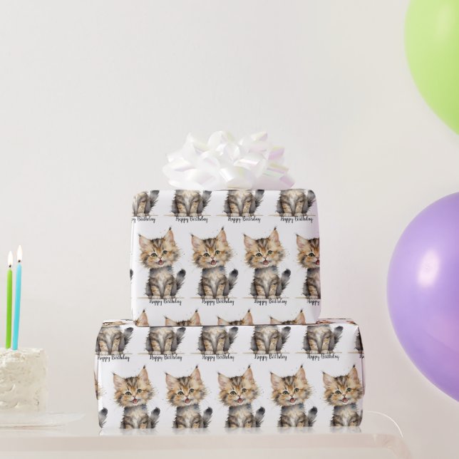 Aquarelltabby Kitten zum Geburtstag Geschenkpapier (Partygeschenke)