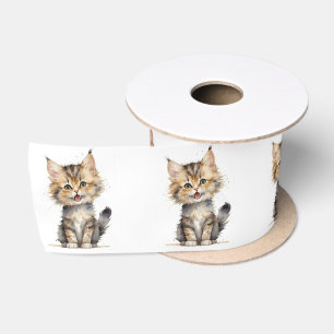 Aquarelltafel - Kitten auf Weiß Satinband