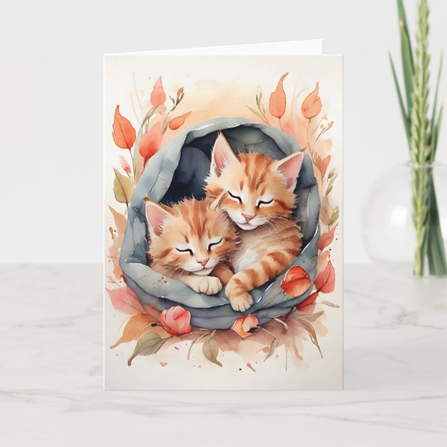 Aquarelltafel Kittens Schlafen Blume Leere Karte (Vorderseite)