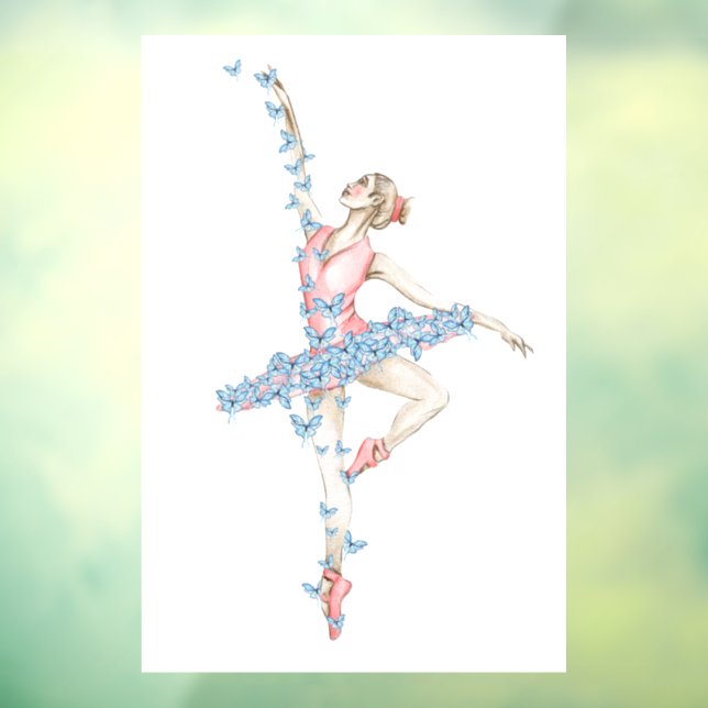 Aquarelltanzballerina in rotem Kleid Fensteraufkleber (Blatt 3)