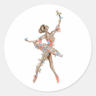 Aquarelltanzballerina mit Schmetterling Runder Aufkleber