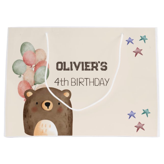 Aquarelltasche Bär Geburtstagsgeschenk Große Geschenktüte (Vorderseite)