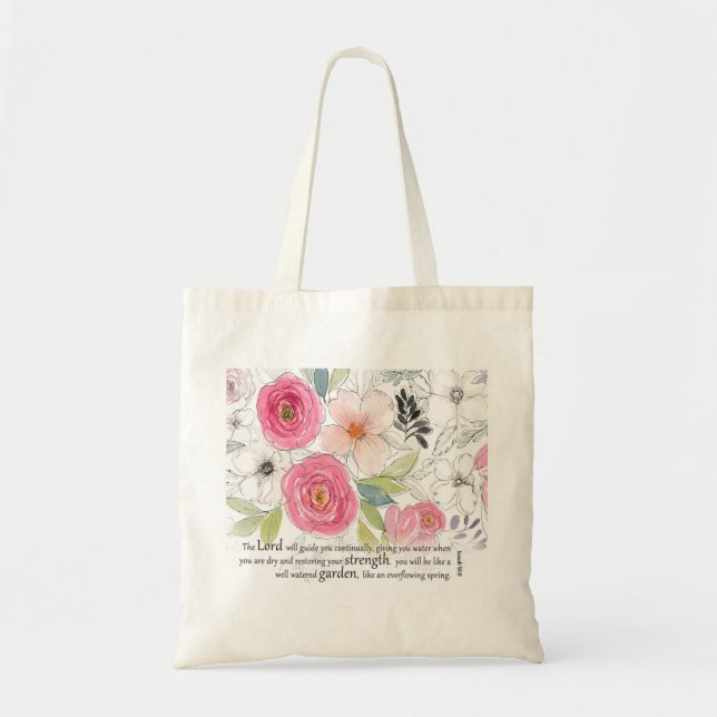 Aquarelltasche mit Schrift Isaiah 58:11 Tragetasche (Vorne)