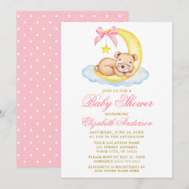 Aquarellteddy Bären Moon Pink Dots Baby Dusche Einladung
