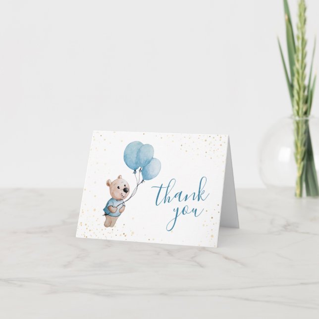 Aquarellteddybär mit Balloons Dankeskarte (Vorderseite)