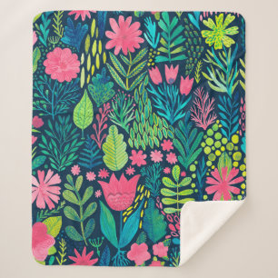 Aquarelltextur mit Blume und Pflanze. Floral Sherpadecke